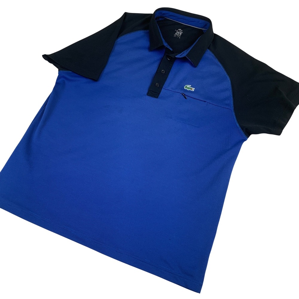Lacoste Sport Mens Blue Black Colorblock Polo Shirt Zip Pocket FC‎ 8546 Size XL